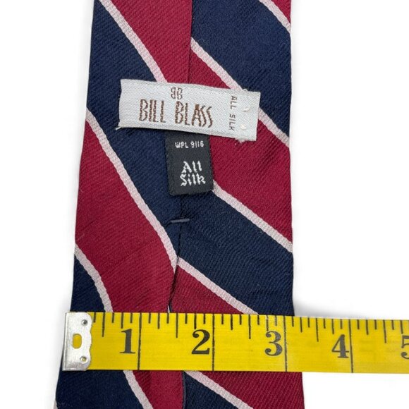 Bill Blass Silk Tie Repp Regimental Red Blue Striped - Picture 4 of 5